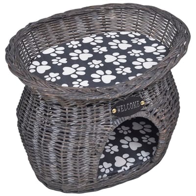 Grotte douillette pour animaux de compagnie avec coussin en saule