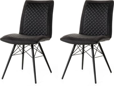 WAYS. – Industriële eetkamerstoelen – Donker grijs – Stevig en fris design – Metalen poten – 2 stuks