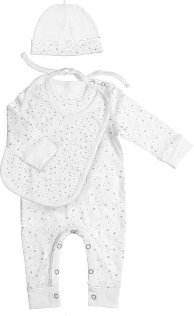 BAMBAM Kledingset van organisch katoen - Babypakje, mutsje en slab - Wit - Baby cadeau