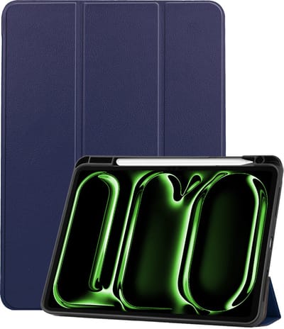 Hoesje Geschikt voor Apple iPad Pro (2024/2025) - 11 inch - Dun & Stevig - Trifold Bookcase - Hard Cover Case - Met Uitsparing Geschikt voor Apple Pencil - Hardcover Book - Tablet Hoes - Donkerblauw