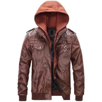 Autumn and Winter New Leather Jacket Men's Hooded Multi-pocket Large Size Men's PU Leather Jacket Casual Men's Clothing XXXL black