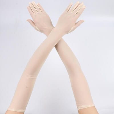 Gants Longs Transparents en Dentelle et Maille Sexy Fines pour Femmes 55cm Uni Haute Élasticité Respirants Conduite Étiquette Opéra Protection Solaire 55cm