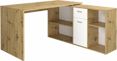 Bureau Apollo Wit - Artisan Eiken - 135,7x135,7cm - Hoekbureau - Met opbergruimte - Hoogte 74.2 cm