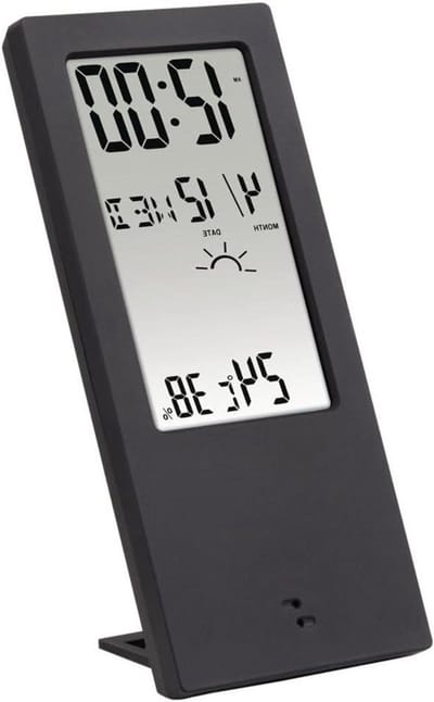 Weerstation - Binnenthermometer Hygrometer - Weersvoorspelling Binnen - Datum Tijd Weergave - 65 mm Breedte - Zwart