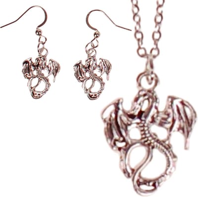 Set - Kinderketting 45cm RVS - Zilverkleurige Oorbellen - Hangertjes Draakje Zilverkleurig 2cm