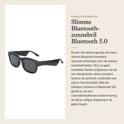 Dailygoods - Slimme Bluetooth-zonnebril - Bluetooth 5.0 - Ruisonderdrukkend - Zwart - Draadloze Stereo - Outdoor Zonnebril - Geschikt voor Activiteite...