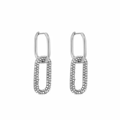 Bijoutheek Oorhangers Vierkant Hoop Zirkonia Stenen Silver