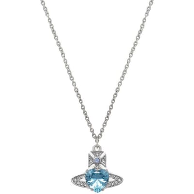 Vivienne Westwood Ariella Messing Saturnus Hart Blauwe Diamant Decoratieve Ketting Damesketting Zilver 6302038Y-02P649 Basic Packaging-Dust Bag+Box white