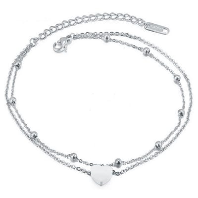 Cilla Jewels Dames Dubbele Enkelband met Hart Zilverkleurig