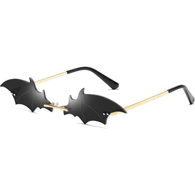 Premium Kleine Kattenoog Zonnebril dames Luxe Halloween Randloos Punk Zonnebril Vleermuisvorm Unieke Bril Heren UV400