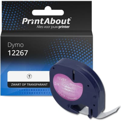 PrintAbout huismerk Tape 12267 (S0721530) Zwart op transparant (12 mm) Geschikt voor Dymo