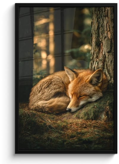 Poster in lijst - Fotolijst 60x90 cm - Posters - Vos - Bos - Slapen - Posterlijst zwart - Decoratie - Wanddecoratie woonkamer - Muurdecoratie slaapkamer