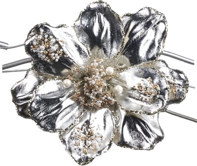 Goodwill Kerstbal-Magnolia Parel op klip Zilver 18 cm  Voordeelaanbod Per 2 Stuks