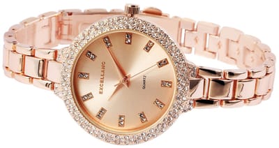 EXCELLANC dameshorloge metaal met metalen armband en kristalbezetting