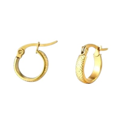 Aramat Jewels | Oorringen | RVS Goudkleurige Oorringetjes 10mm- zigzag motief | | | |4mm | Staal | Kinderen, Volwassenen | Verkleurd niet
