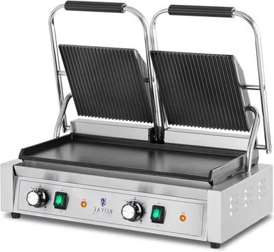 Contactgrill Dubbel - Elektrische Grill - Gelijkmatig Grillen - Ribbel en Glad - 3600 Watt - Zilver