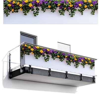 Balkonscherm 500x120 cm - Balkonposter Bloemen - Muur - Geel - Paars - Balkon scherm decoratie - Balkonschermen - Balkondoek zonnescherm