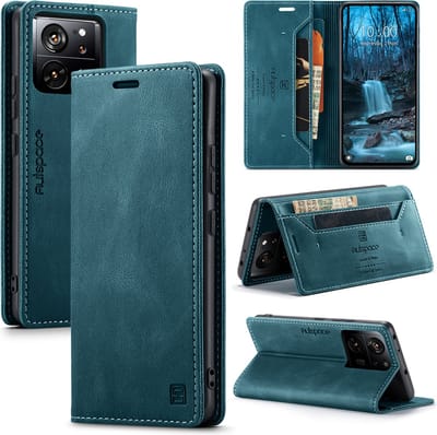 Luxe Flip Case met RFID Bescherming Kaarthouder en Magneetsluiting voor Xiaomi 13T / 13T Pro _ Blauw