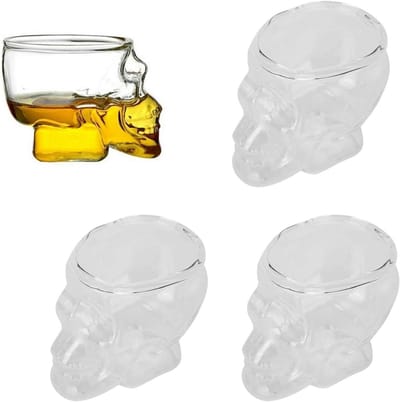 Set van 6 Kristallen Drinkglazen met 3D Skull Design voor Whisky, Wijn en Cocktails - Perfect voor Feestjes en Decoratie, Capaciteit 75ml