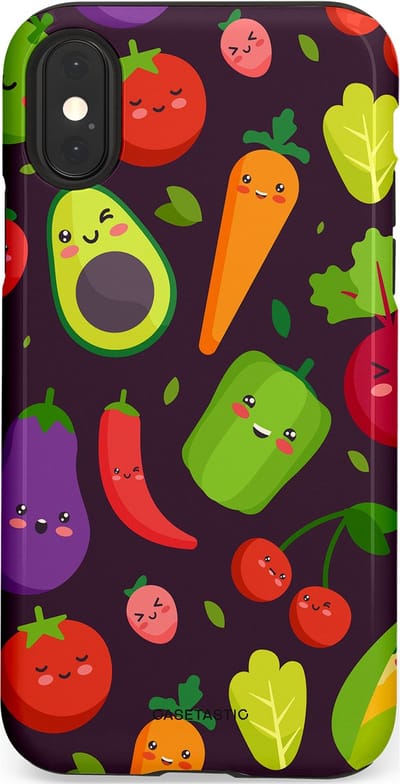 Casetastic Hoesje Geschikt voor Apple iPhone X/Xs - Stijlvolle Beschermende Duo-layer Case - Vrolijke Groentevrienden
