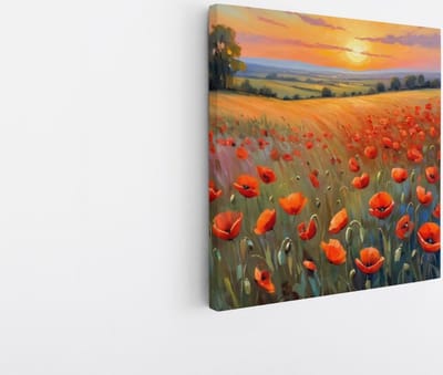 Saammp Canvas Schilderij - Klaprozenveld- Natuur - Abstract - 20x20 - Foto op canvas - Wanddecoratie - Muurdecoratie Woonkamer - Slaapkamer decoratie - Canvas Print