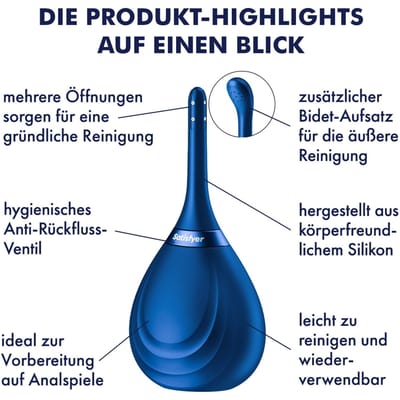 Satisfyer Clean & Play 2-in-1 anaaldouche 180 ml | anaaldouche met bidet-opzetstuk | terugstroomklep & sproeikop met meerdere openingen | intieme hygiëne & anale verzorging
