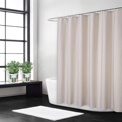 Douchegordijn in vlaslinnen, zware stof van 240 g/m², met haken, luxe hotelstijl, wasbaar, extralang, ivoor, 180 x 240 cm
