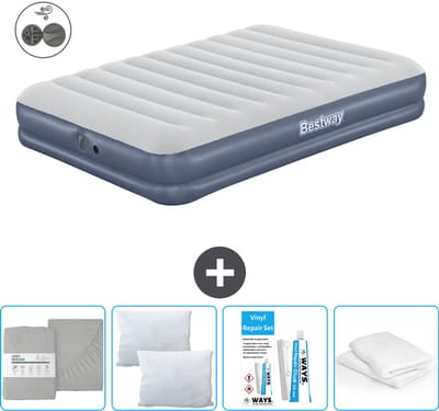 Bestway luchtbed - 2-Persoons - 152 x 203 x 36 cm - Blauw - Inclusief pomp - Hoeslaken - Kussen - Kussenbeschermer en Reparatieset