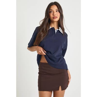 boohoo Dames Gespleten voorkant mini skort | Chocolate | Maat: 6
