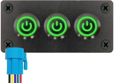 ProRide Metalen Drukschakelaars ON-OFF 220V - 16mm - Drievoudig inbouwpaneel - IP67 - LED indicatie Groen