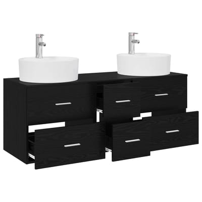 vidaXL - Badkamermeubel - Set - 3 - st - Zwart - 129 - x - 44,5 - x - 80 - cm - Bewerkt - hout