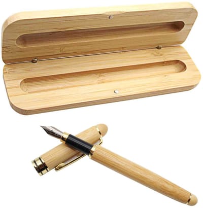 Dailygoods- Vulpen Bamboe - Executive Vulpenset - Natuurlijke Handgemaakte Vulpen - Roestvrij Stalen Penpunt - Perfect Cadeau - 14 cm - Schrijfpennen