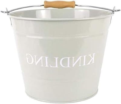 Metalen Kindling Emmer - Haardhout Opslag - Haardhout Opslaan - Met Deksel - 23cm Diameter - Olijf