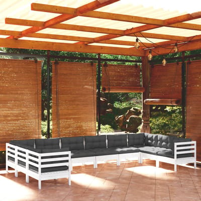 vidaXL - 10-delige - Loungeset - met - kussens - grenenhout - wit