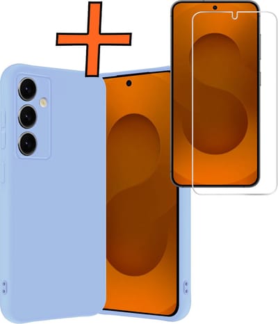 Hoes - Met Screenprotector - Geschikt voor Samsung Galaxy S25 - Sterk & Shockproof - Back Cover - Siliconen Case - Telefoon Hoes - Lichtblauw