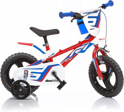 Kinderfiets 12 inch - Jongensfiets - Eerste Fietservaring - Afneembare Zijwielen - 30 cm Frame - Rood Wit Blauw