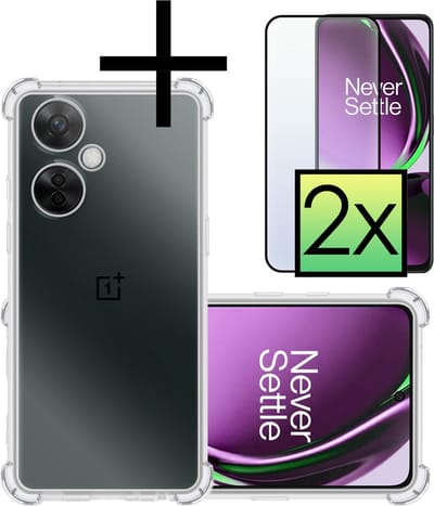 Hoesje - Met Screenprotector - 2 Stuks - Geschikt voor OnePlus Nord CE 3 Lite - Sterk & Shockproof - Siliconen Case - Back Cover - Telefoon Hoes - Shock Proof - Transparant