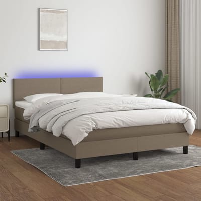 vidaXL - Boxspring - met - matras - en - LED - stof - taupe - 140x200 - cm