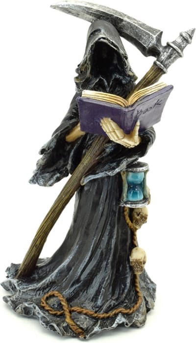Reaper ornament Boek der Doden 18.5cm - Reaper leest in zijn boek - beeldje - handbeschilderd en gedetailleerd