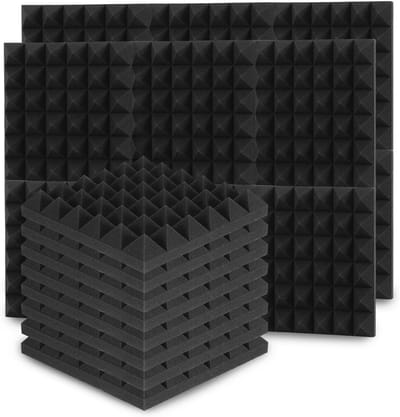 Akoestisch Schuim - Geluidsisolatie Panelen - Ruimte Verbeteren - Zelfklevend Piramide Design - 24 stuks 30x30cm - Zwart