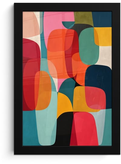Poster in lijst - Fotolijst 20x30 cm - Posters - Vormen - Kleurrijk - Abstract - Vlakken - Posterlijst zwart - Decoratie - Wanddecoratie woonkamer - Muurdecoratie slaapkamer