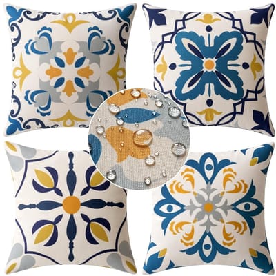 Allecto - Kussenslopen - Waterdichte kussenslopen - Geschikt voor buiten - Blauw - Decoratief voor tuin - 45 x 45 cm - 4 stuks