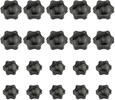 Dailygoods- Klemknop 20 Stuks - Gekartelde Schroefdraad - Stervormige Handknoppen - Kunststof/Metaal - 6-Puntige Greep - Diameter 25/38 mm - Handknop