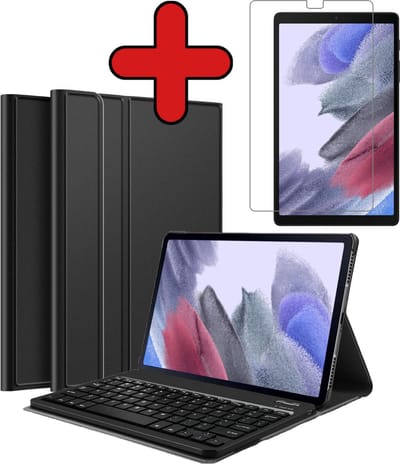 Hoes - Geschikt voor Samsung Galaxy Tab A7 Lite - Met Screenprotector - Toetsenbord Case - Keyboard Book Cover - Hoesje - Zwart
