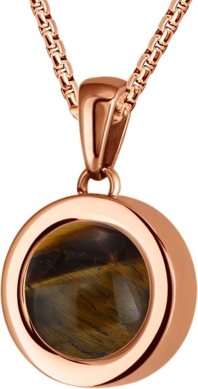 Quiges 12mm Mini Munt Hanger Rosékleurig RVS Glans met Tijgersoog Bruin Munt en Box Ketting Ankerketting 42-46cm