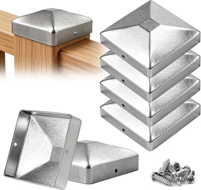 Set van 4 Rustvrije Galvaniseerde Paalkappen 101 x 101 mm voor Houten Palen en Terras Pilaren met Schroeven