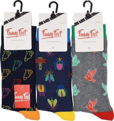 Funny Feet socks - Happy birds kousen - cadeau - grappige sokken - 3 paar - Maat 43/46