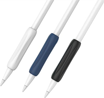 Daity Set van 3 ergonomische siliconen grips voor Apple Pencil 1e generatie, 2e generatie, Apple Pencil (USB-C-interface) en Apple Pencil Pro 2024; inclusief beschermhoesjes (zwart, wit en blauw).