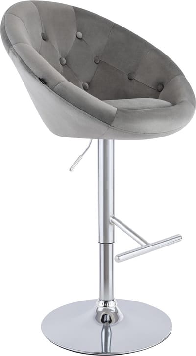 CLP London Barkruk - met rugleuning - draaibaar - verstelbaar - metalen frame - velvet - fluweel - chroom/grijs