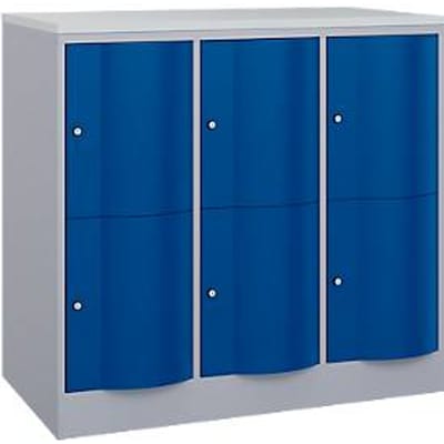 C+P Resisto lockerkast, 3 vakken, 6 vakken, B 1148 x D 640 x H 1077 mm, blank aluminium/ gentiaanblauw